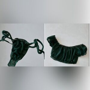 Green Sheer Crop Top and Thong Set